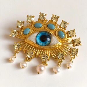 Hemlock Pearl Baroque Embellished Blue Eyes Brooch